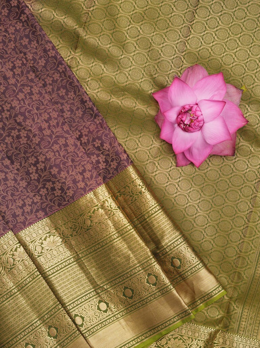 Kanchi pattu saree dark wine color allover zari weaves & kanchi border with rich pallu and contrast blouse
