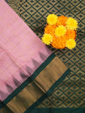 Gadwal pattu saree baby pink color allover zari weaves & kanchi border with rich pallu and contrast plain blouse