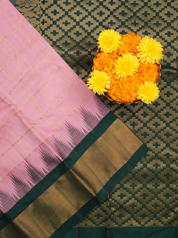 Gadwal pattu saree baby pink color allover zari weaves & kanchi border with rich pallu and contrast plain blouse