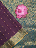 Kanchi pattu saree dark purple color allover zari motifs & zari border with rich pallu and contrast plain blouse