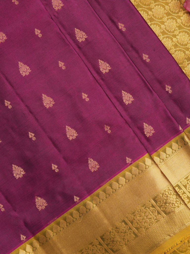 Kanchi pattu saree dark wine color allover zari motifs & zari border with rich pallu and contrast plain blouse