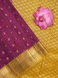 Kanchi pattu saree dark wine color allover zari motifs & zari border with rich pallu and contrast plain blouse