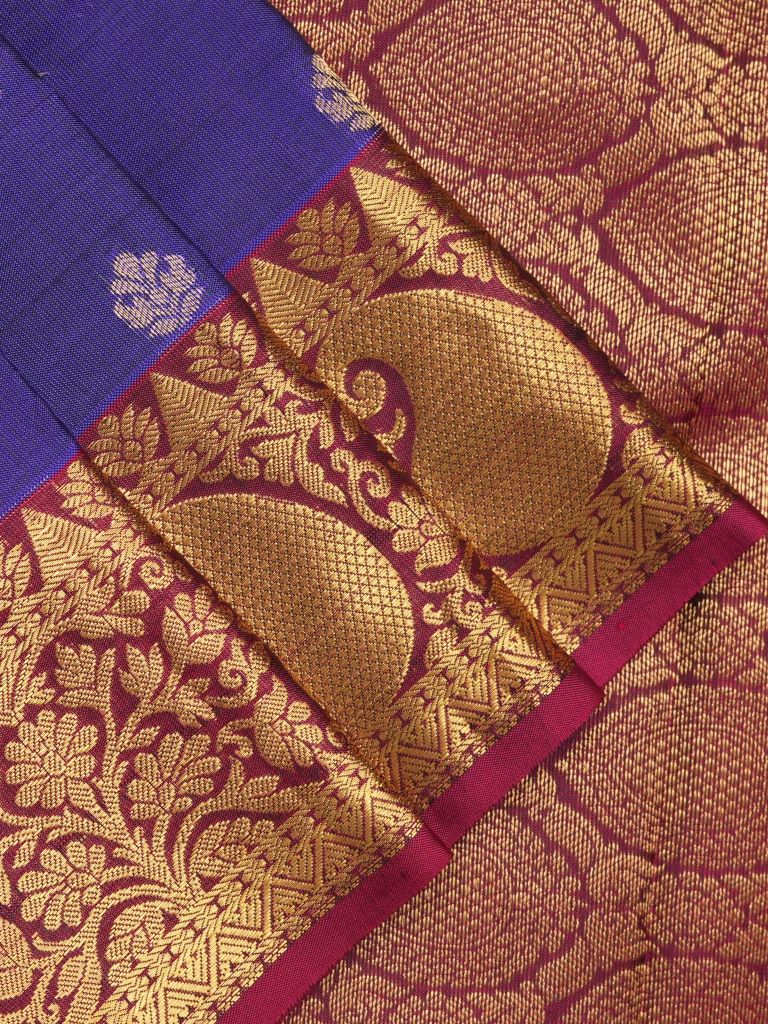 Kanchi pattu saree royal blue color allover zari motifs & zari border with rich pallu and contrast plain blouse