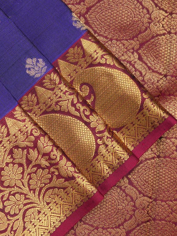 Kanchi pattu saree royal blue color allover zari motifs & zari border with rich pallu and contrast plain blouse