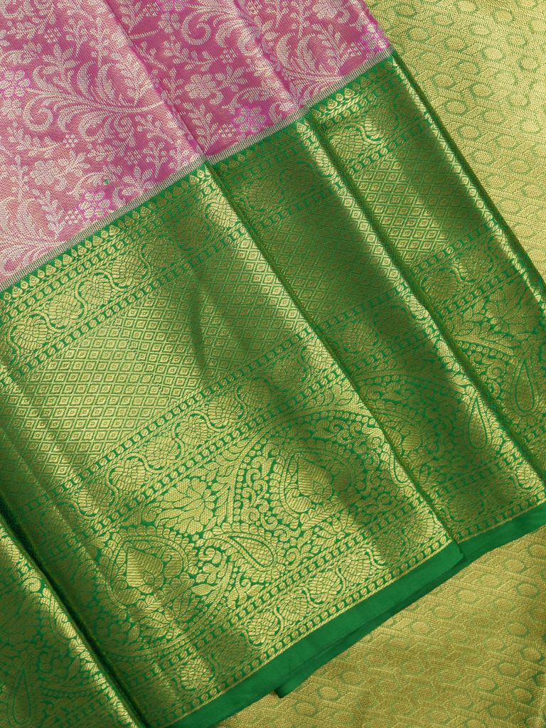 Kanchi pattu saree light purple color allover zari weaves & kanchi border with rich pallu and contrast blouse