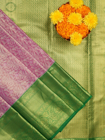 Kanchi pattu saree light purple color allover zari weaves & kanchi border with rich pallu and contrast blouse
