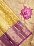 Kanchi pattu saree light yellow color allover zari weaves & kanchi border with rich pallu and contrast blouse