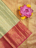 Kanchi pattu saree cream color allover zari weaves & kanchi border with rich pallu and contrast blouse