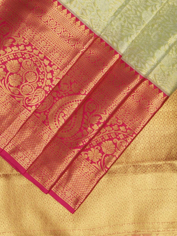 Kanchi pattu saree cream color allover zari weaves & kanchi border with rich pallu and contrast blouse