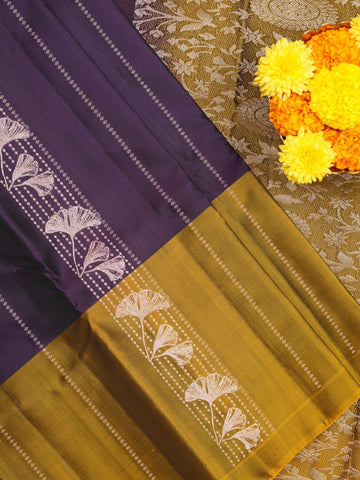Kanchi pattu saree violet color allover zari motifs & zari border with rich pallu and contrast plain blouse