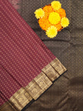 Kanchi pattu saree dark onion pink color allover zari motifs & zari border with rich pallu and contrast plain blouse