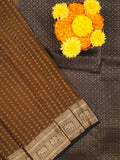 Kanchi pattu saree brown color allover zari motifs & zari border with rich pallu and contrast plain blouse