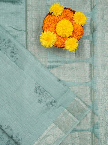 Raw mango pattu saree sky blue color allover zari weaves & zari border with zari pallu and self blouse