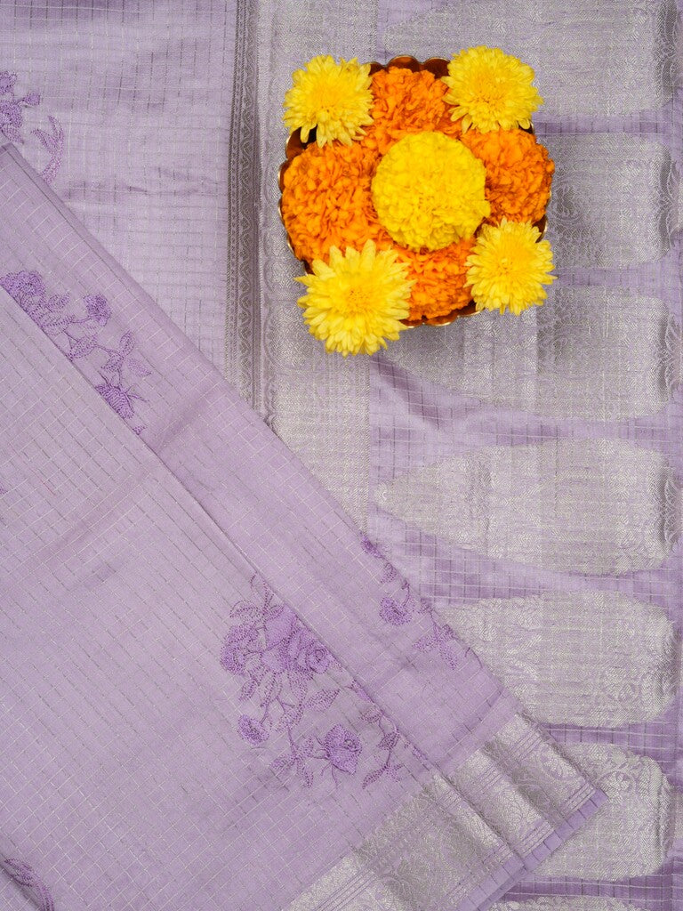 Raw mango pattu saree lavender color allover zari weaves & zari border with zari pallu and self blouse