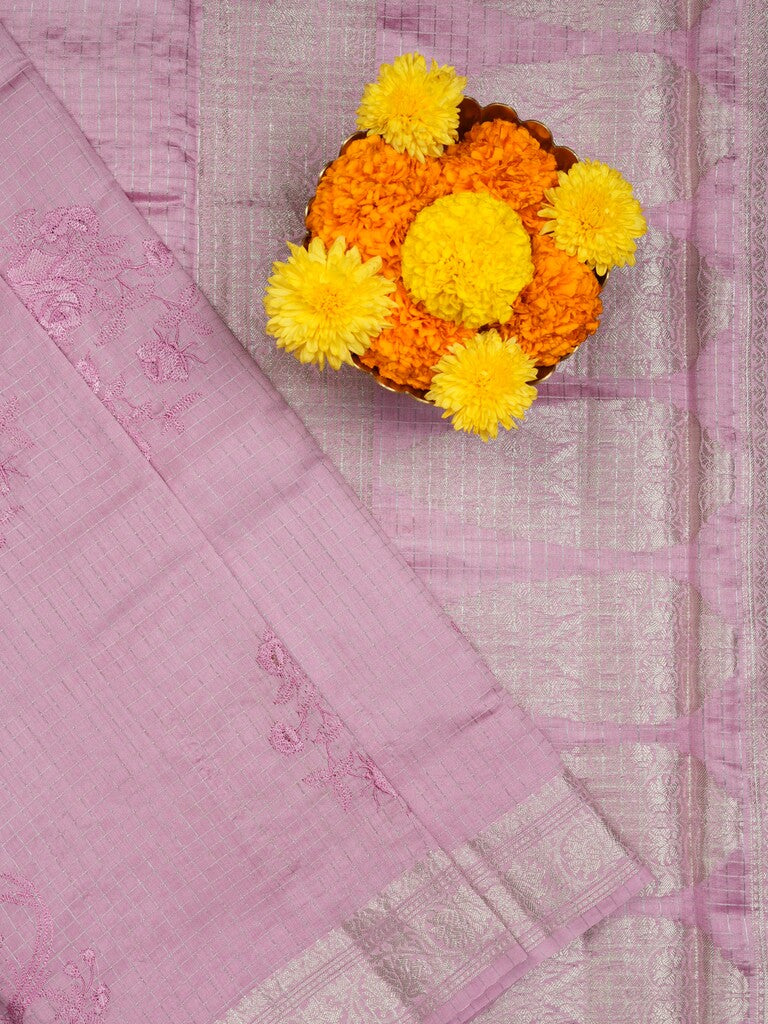 Raw mango pattu saree purple color allover zari weaves & zari border with zari pallu and self blouse