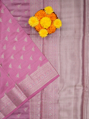 Raw mango pattu saree purple color allover zari motifs & zari border with zari pallu and brocade blouse