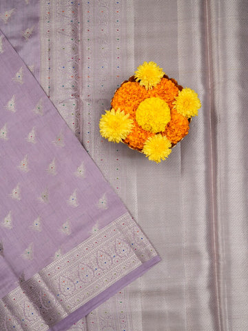 Raw mango pattu saree lavender color allover zari motifs & zari border with zari pallu and brocade blouse