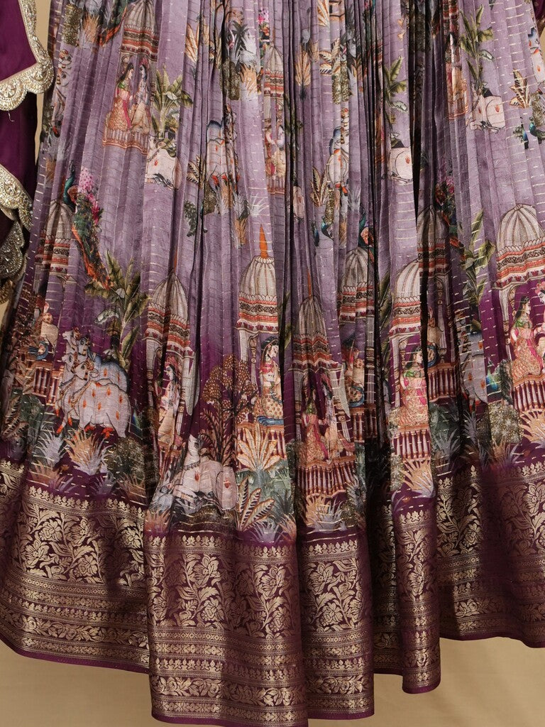 Classy light purple dola silk lehenga set with elegant zari featuring soft fabric | Ready to wear