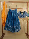 Raw mango lehenga set in peacock blue color with elegant weaving | Ready to wear