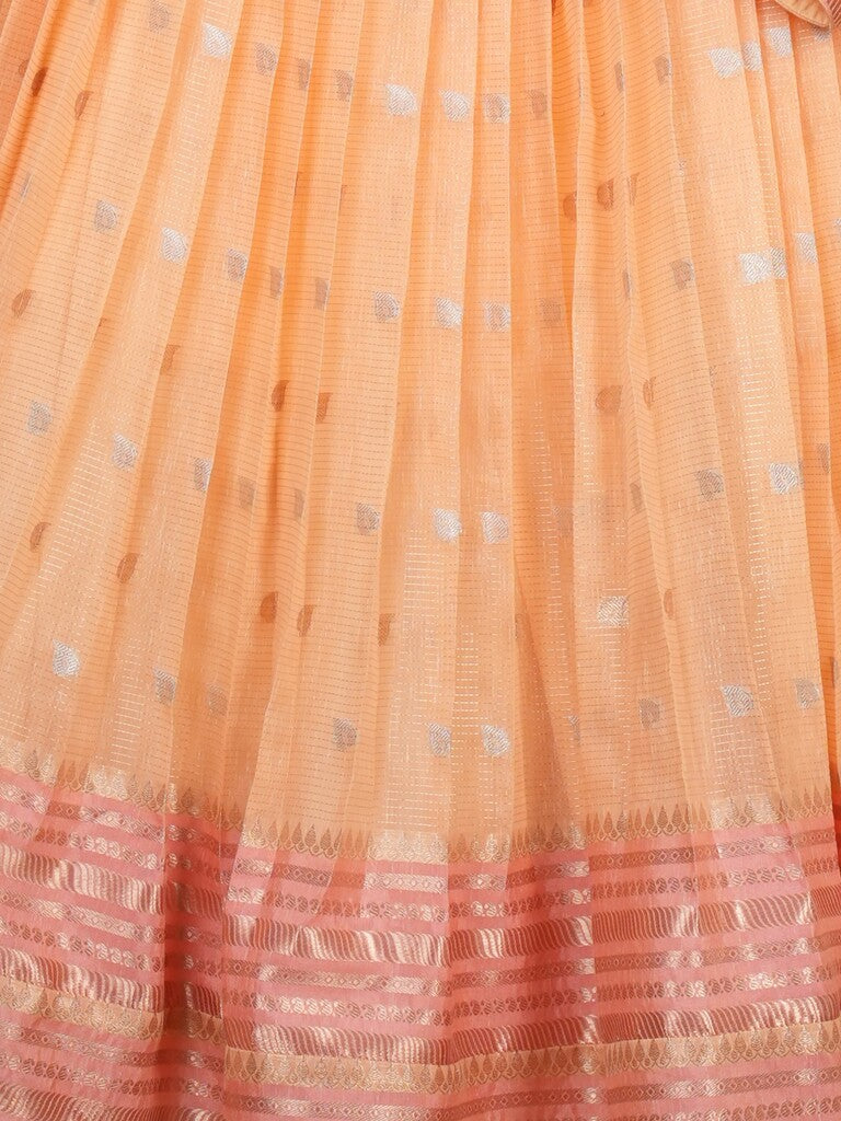 Classy light peach chanderi lehenga set with self-blouse and elegant border |Ready to wear