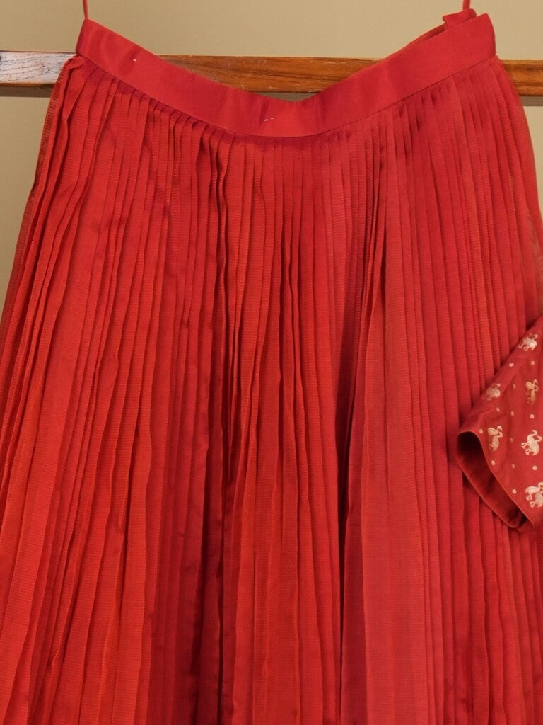 Classy mangalagiri lehenga set in an elegant style in red color with fine zari border | Ready to wear