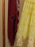 Classy light yellow chanderi lehenga set with self-blouse and elegant border |Ready to wear