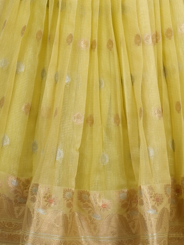 Classy light yellow chanderi lehenga set with self-blouse and elegant border |Ready to wear