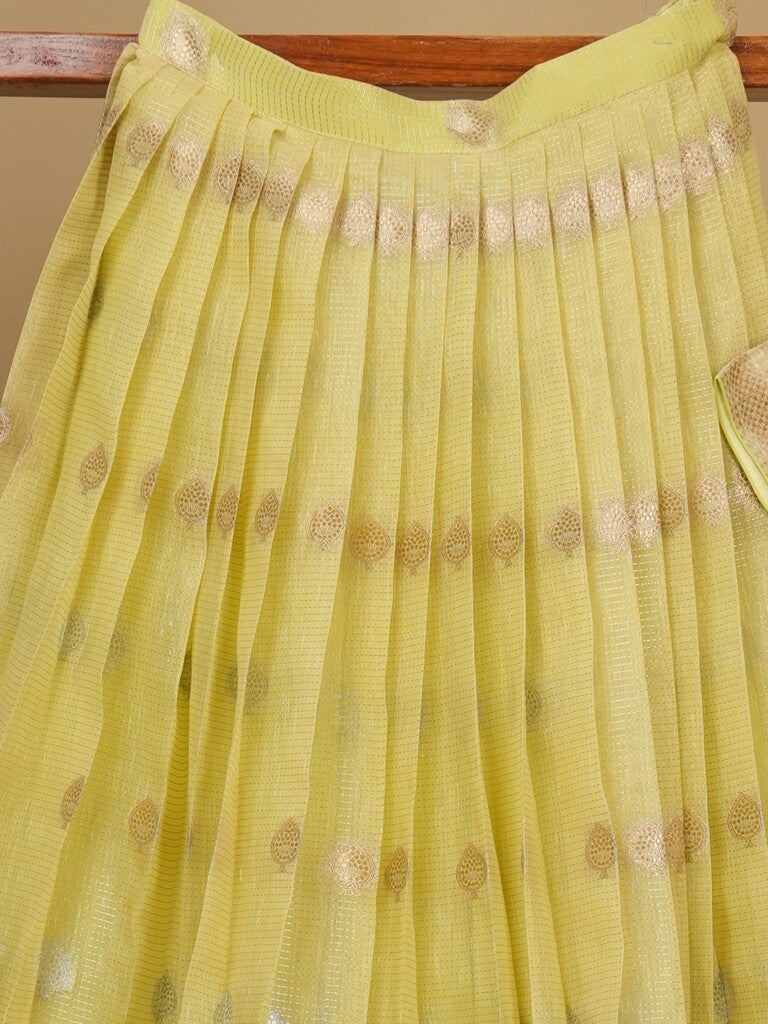 Classy light yellow chanderi lehenga set with self-blouse and elegant border |Ready to wear