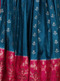 Classy raw mango silk lehenga set in peacock blue with allover zari motifs with fine zari border | Ready to wear