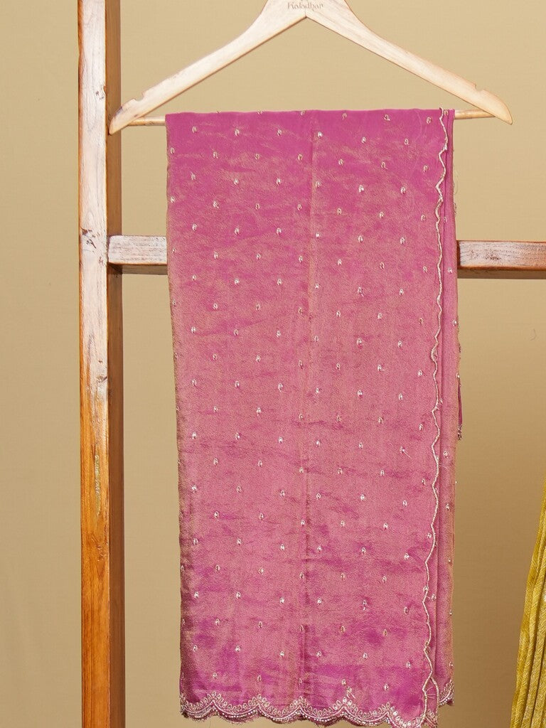 Dola tissue lehenga in golden yellow color with fine weaving pattern | Ready to wear