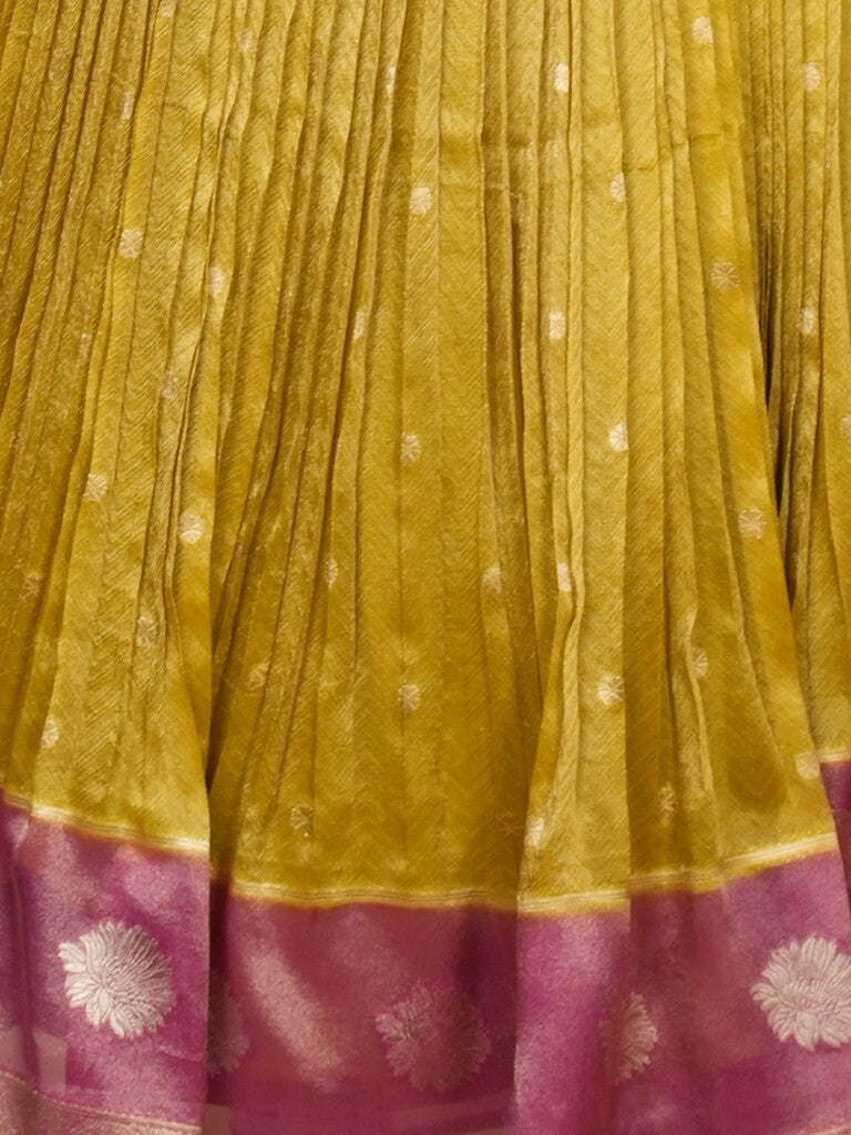 Dola tissue lehenga in golden yellow color with fine weaving pattern | Ready to wear