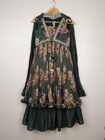 Dola tissue dark green floral sharara dress for kids | Pretty party & festive outfit