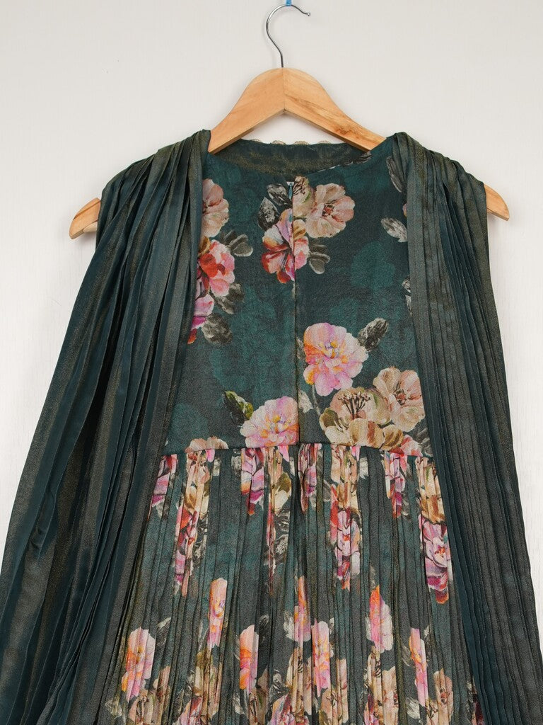 Dola tissue dark green floral sharara dress for kids | Pretty party & festive outfit