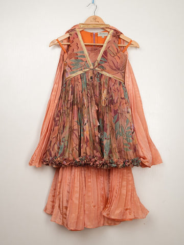 Dola tissue peach color floral sharara dress for kids | Pretty party & festive outfit