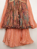 Dola tissue peach color floral sharara dress for kids | Pretty party & festive outfit