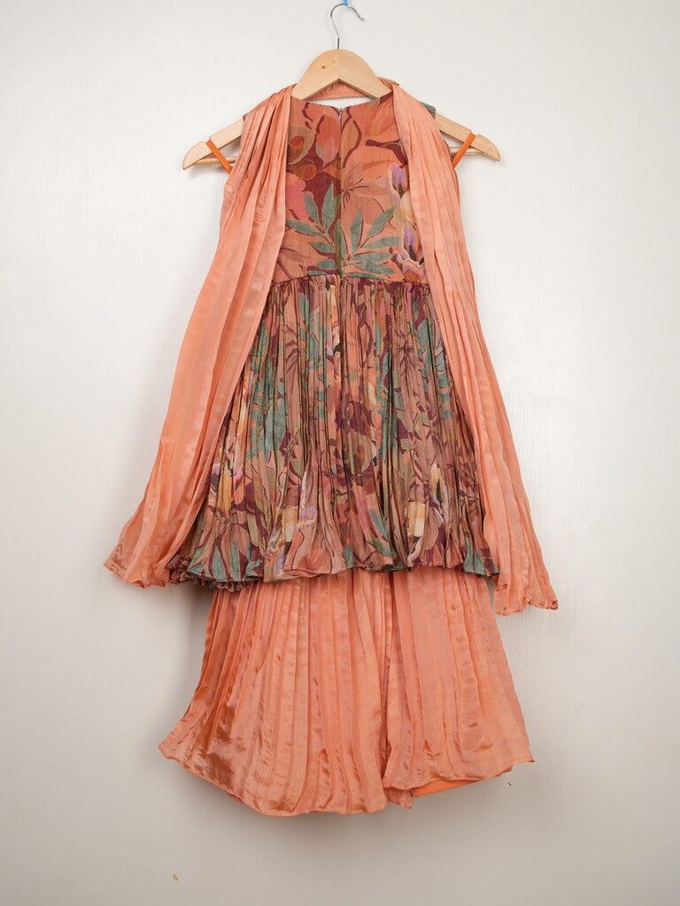 Dola tissue peach color floral sharara dress for kids | Pretty party & festive outfit