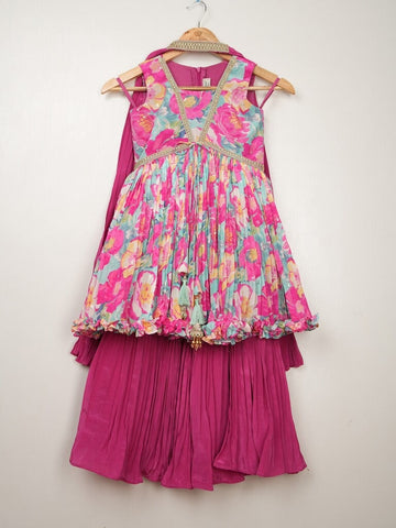 Pretty pink crape floral sharara set for kids | Pretty party & festive outfit