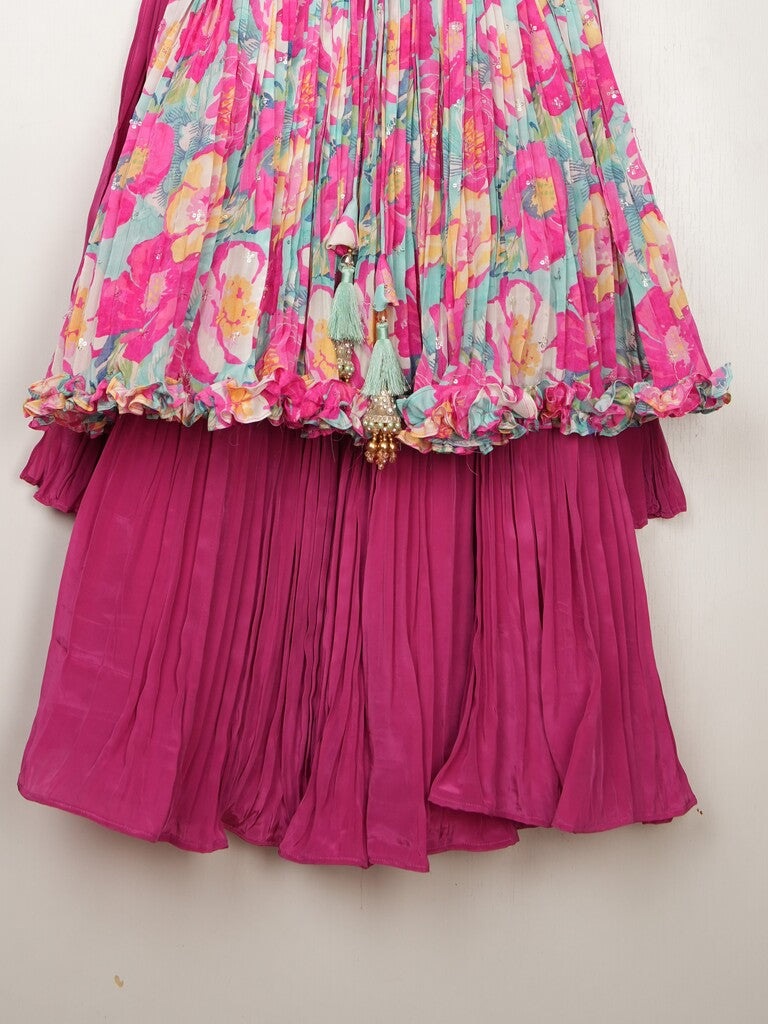 Pretty pink crape floral sharara set for kids | Pretty party & festive outfit