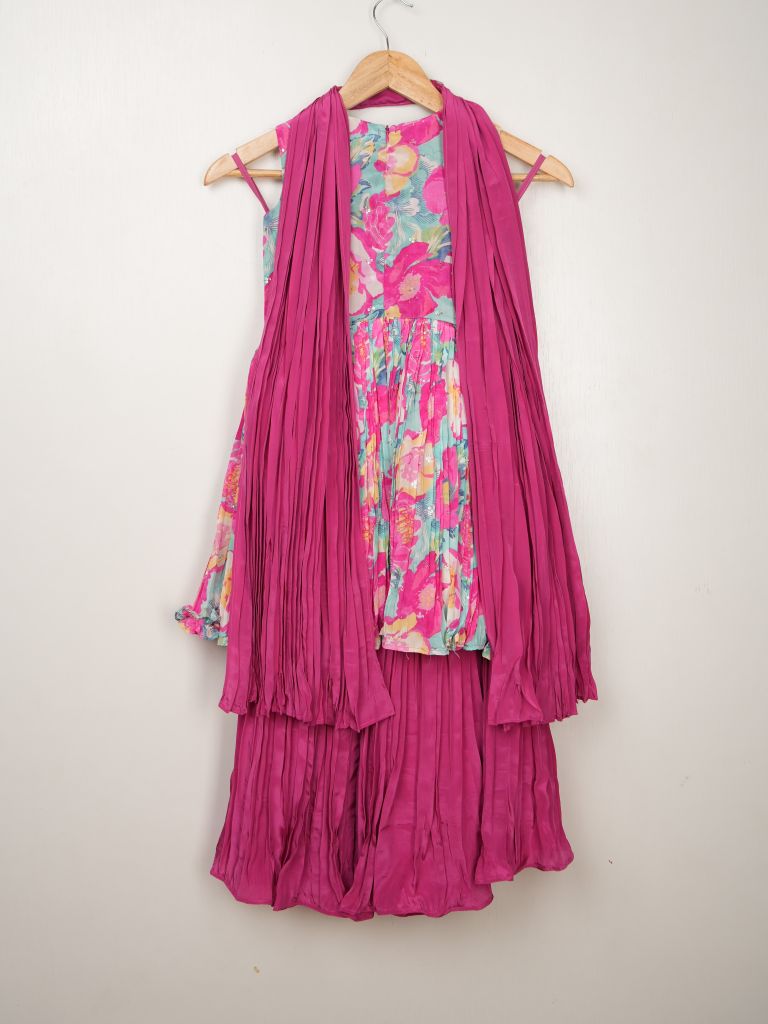 Pretty pink crape floral sharara set for kids | Pretty party & festive outfit