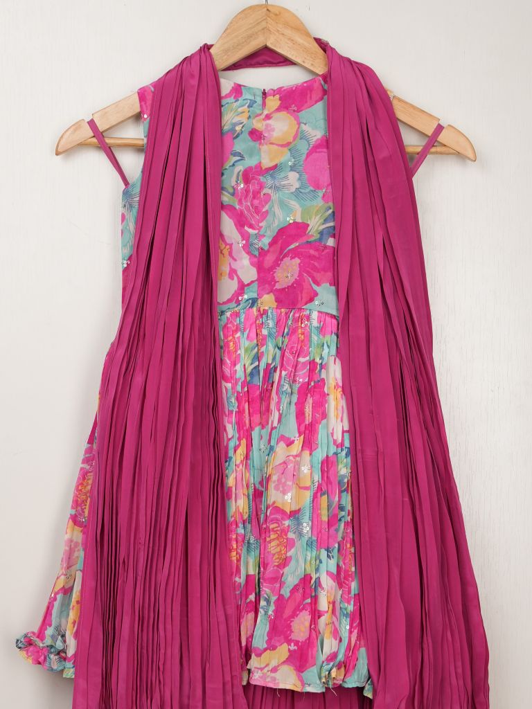 Pretty pink crape floral sharara set for kids | Pretty party & festive outfit