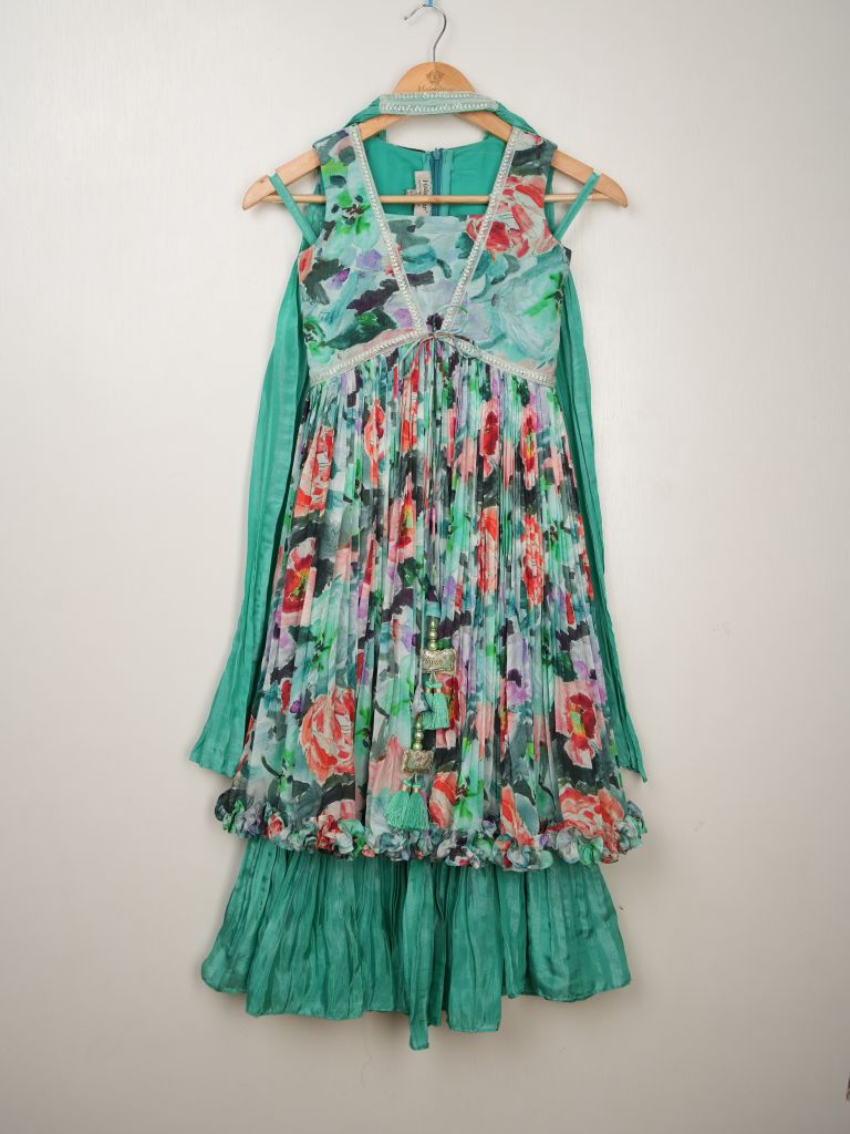 Chinnon green floral sharara set for kids | Pretty party & festive outfit