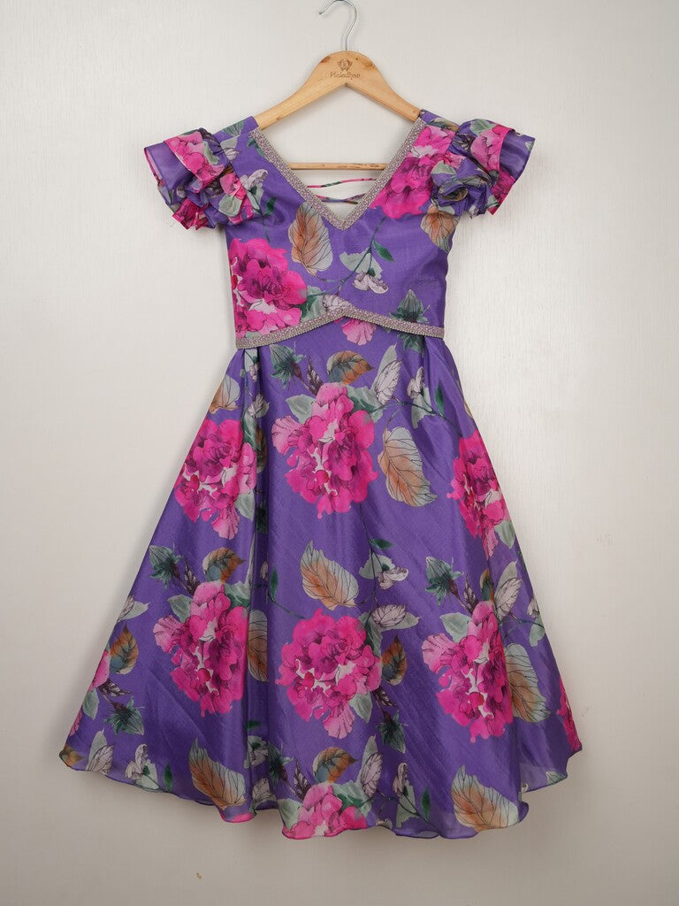 Purple Crape designer crop top lehenga for girls | Made for little twirls