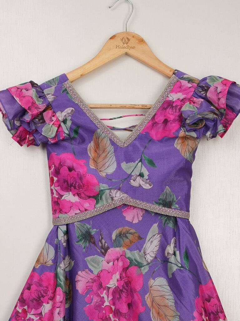 Purple Crape designer crop top lehenga for girls | Made for little twirls