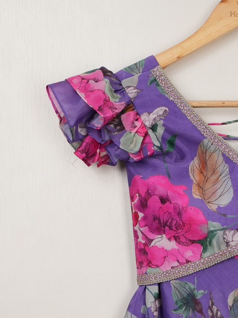 Purple Crape designer crop top lehenga for girls | Made for little twirls