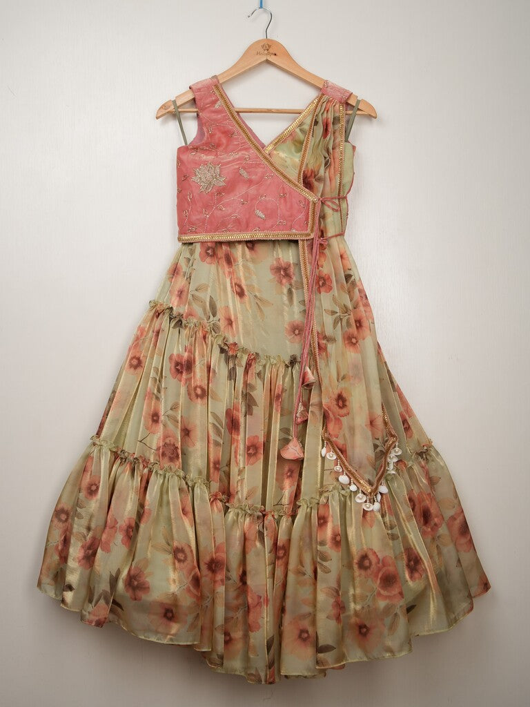 Fendi cream color designer crop top lehenga for girls | Made for little twirls