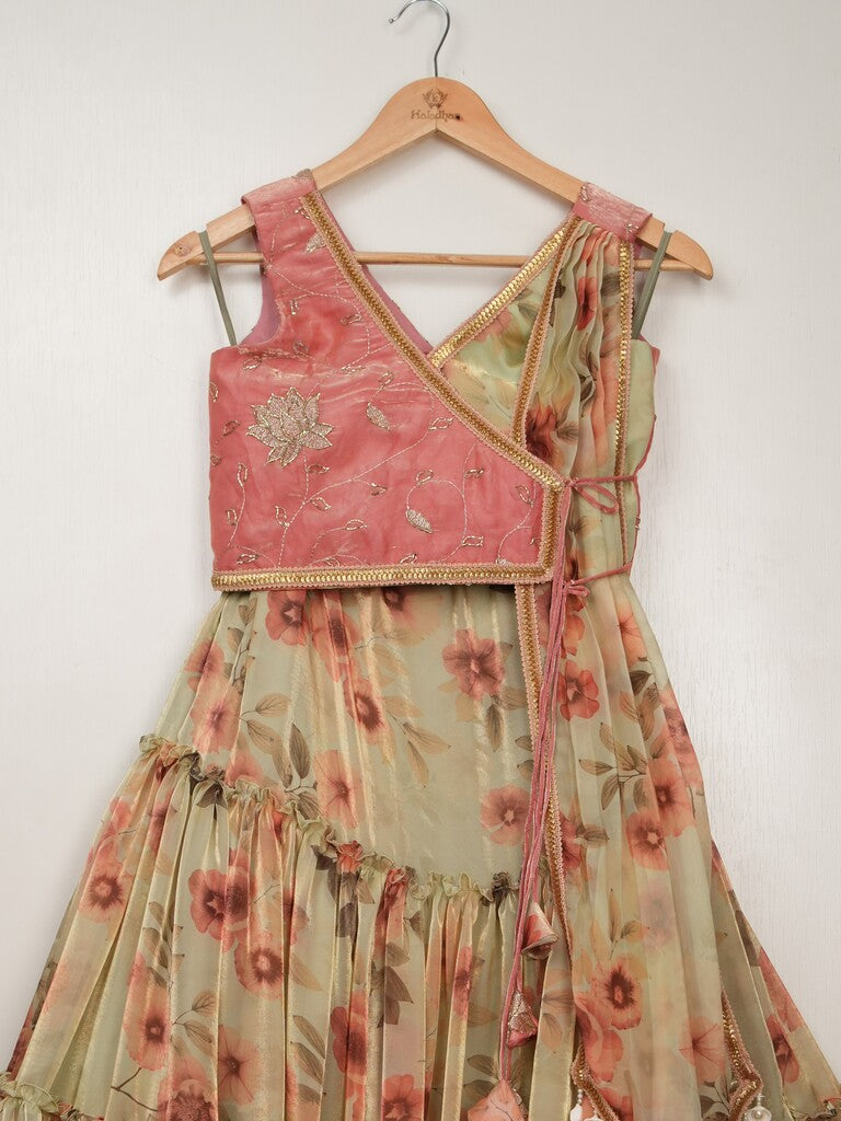 Fendi cream color designer crop top lehenga for girls | Made for little twirls