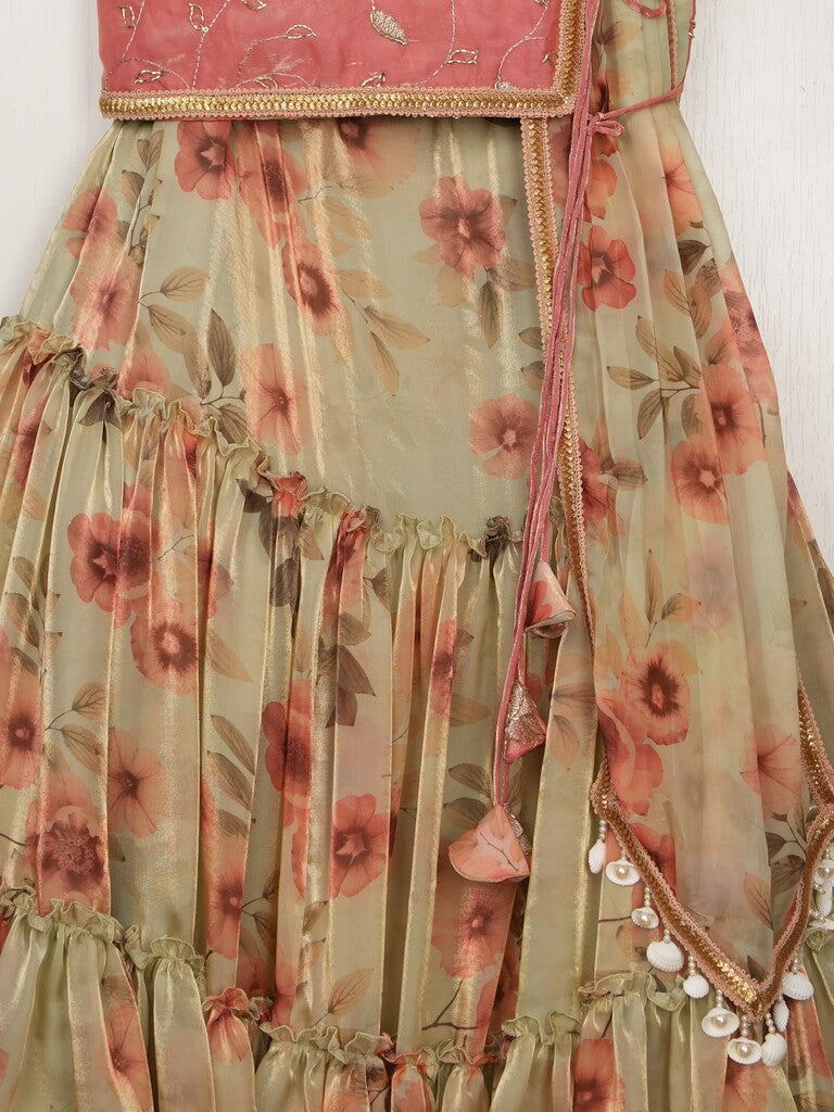 Fendi cream color designer crop top lehenga for girls | Made for little twirls