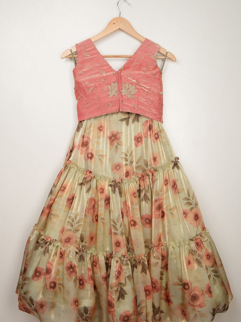 Fendi cream color designer crop top lehenga for girls | Made for little twirls