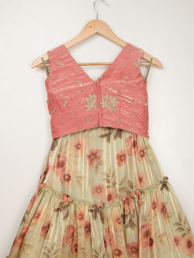 Fendi cream color designer crop top lehenga for girls | Made for little twirls