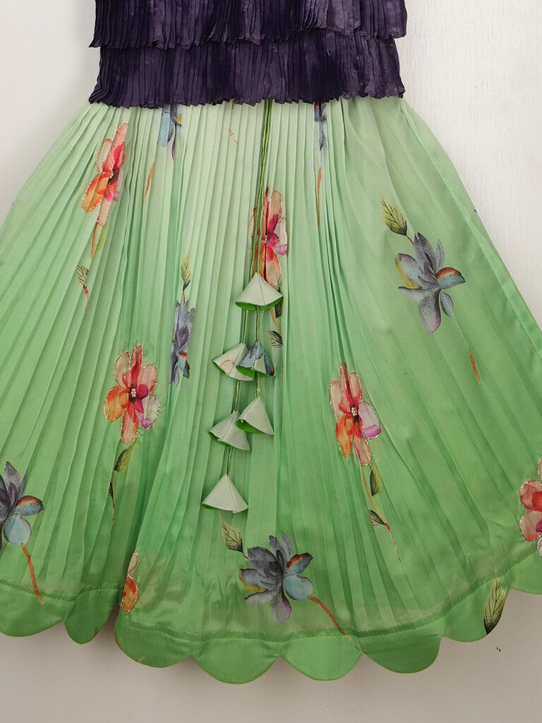 Organza green designer crop top lehenga for girls | Made for little twirls